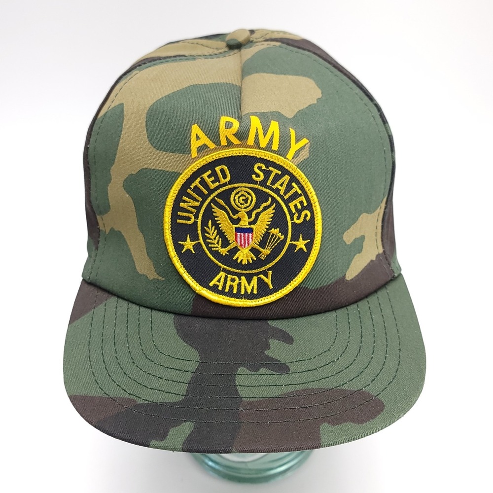 Vintage US United States Army Military Camo Patch Hat Cap Snapback‎ USA Haband
